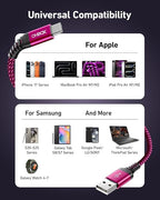 USB C Cable Fast Charging 10FT 2Pack, Long USB A to USB C Cable for Car, Durable Braided USB to USB Type C Cord iPhone USBC Charger for iPhone 17/16/15/Pro Max, Samsung Galaxy S23 and More-Rose