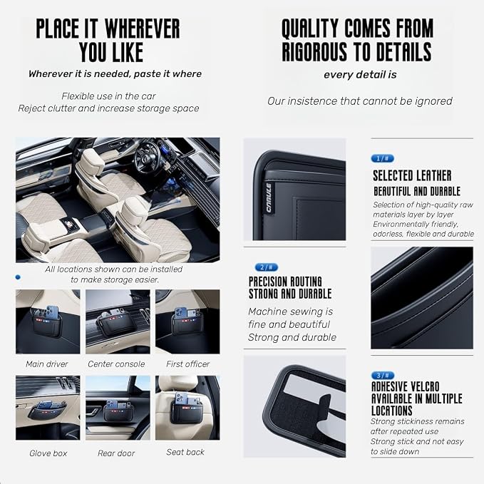Car Storage Bag, Leather Small Debris Organizer,Hanging Cell Phone Mobile Paste Type Bag for Stowing Tidy, Universal Accessories（BlackA-1pcs）