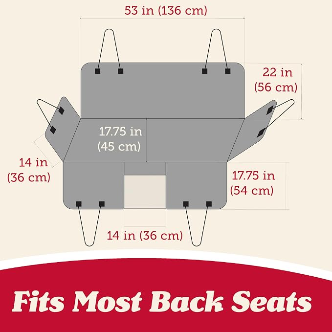 Dog Car Seat Cover for Back Seat - 100% Waterproof Dog Hammock - Padded Headrest and Mesh Window - Passenger Compatible Rear Car Seat Cover - Fits Trucks, SUVs, Cars