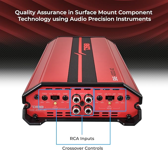 SXE-4000.4D/RD Car Amplifier Stereo Full-Range Class D 4-Channel 275x4 RMS @4 OHM 4000 Watts - Powerful and Compact Amp for Speakers in Car Audio System