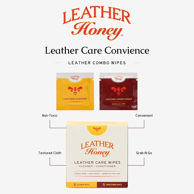 Leather Wipe Kit: Clean & Restore On-The-Go. For Any Color of Leather Couches, Car Seats, Purses, Shoes & Bags. Nontoxic, Ready-to-Use & Made in the USA. 5 Cleaner & 5 Conditioner Wipes