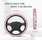 Cute Pink Pig Steering Wheel Cover for Women,Universal Auto Steering Wheel 14-15 Inch Car Interior Accessories with 2PCS Car Coasters,Suitable for Men and Women