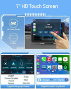 Wireless CarPlay Screen for Car, 7" HD Portable Stereo Touchscreen with Apple CarPlay & Android Auto, CarPlay Screen with Backup Camera, Mirror Link, Bluetooth, Navigation for All Vehicle