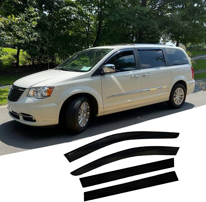 Window Visors rain Guards Vent Deflectors Fit 08-18 Chrysler Town & Country/Dodge Grand Caravan, Smoke 4pcs