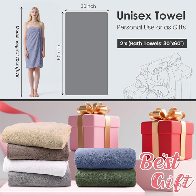 Microfiber Bath Towels, Ultra Soft, Super Absorbent, Fast Drying, No Fading, Large Body Towel Set for Shower, Gym, Sauna, Sport, Travel, Fitness, SPA,Yoga (Coral Fleece Blue, 30 in x 60 in)