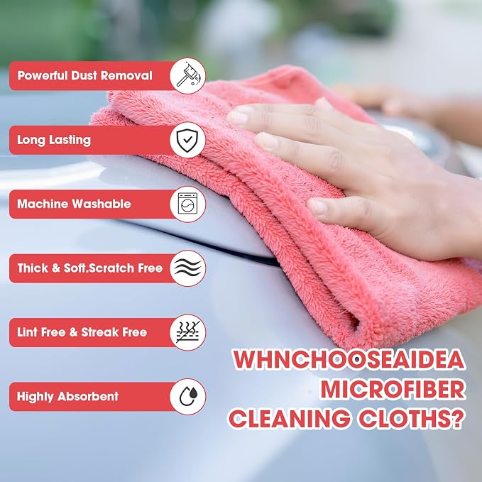 30 Pcs 16 x 16 Inch Edgeless Microfiber Plush Towels for Cars Detailing Drying Wash Polishing Absorbent Cleaning Cloths, 500 GSM(Vivid Red)