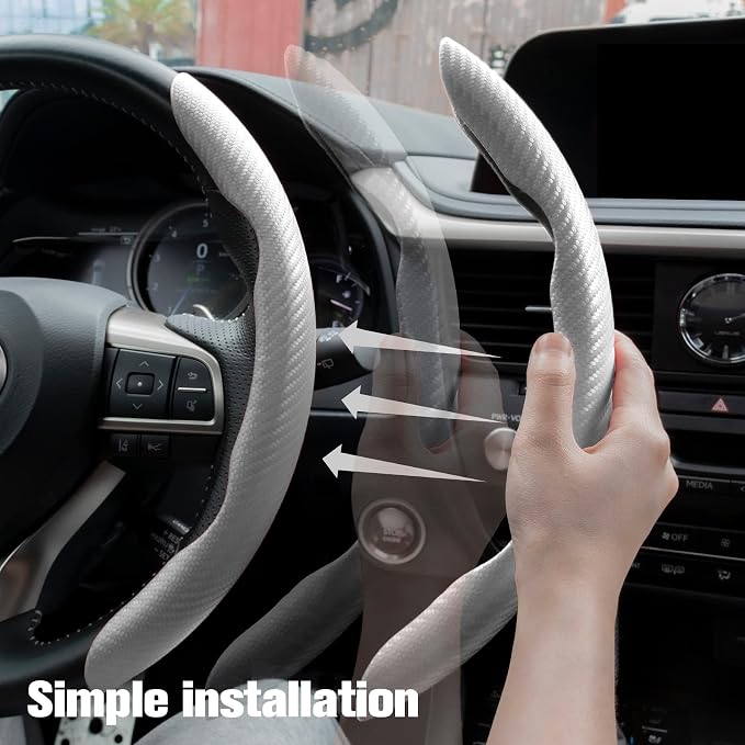 2pcs Carbon Fiber Anti-Skid Steering Wheel Cover, Waterproof & Segmented Butterfly Design, Universal 99% Vehicle Wheel Cover Protector, Car Interior Accessories (White-2pcs)