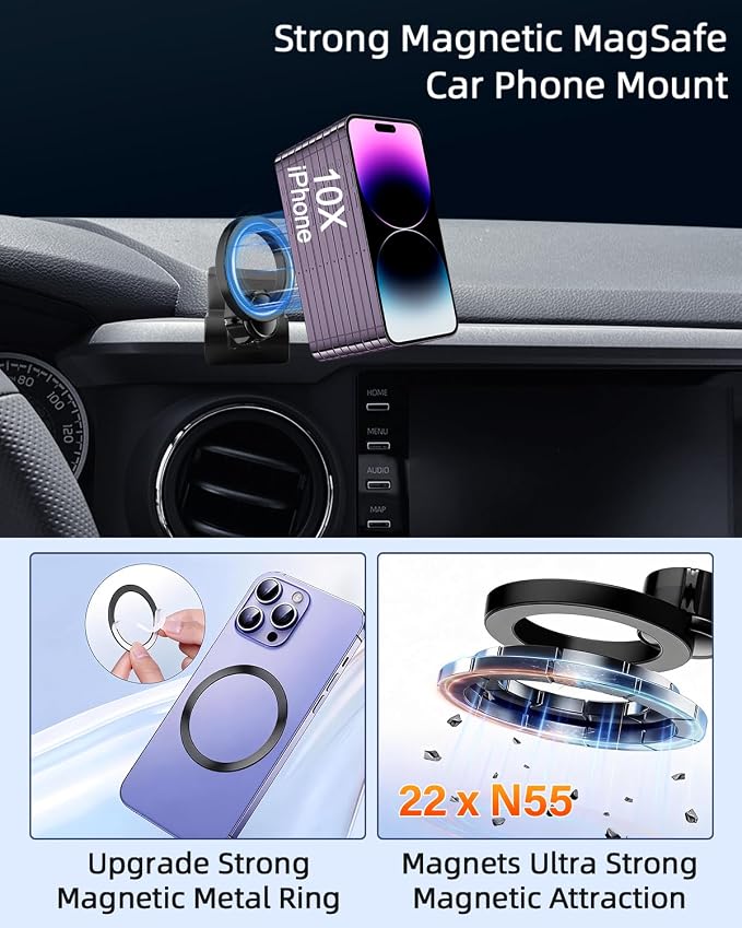 PZK Car Phone Holder for Toyota Tacoma 2016-2023 Accessories Custom Vent | 3rd Gen Tacoma Magnetic Car Phone Mount Compatible with Magsafe Hands Free 360° Rotation Phone Stand for All Smartphones