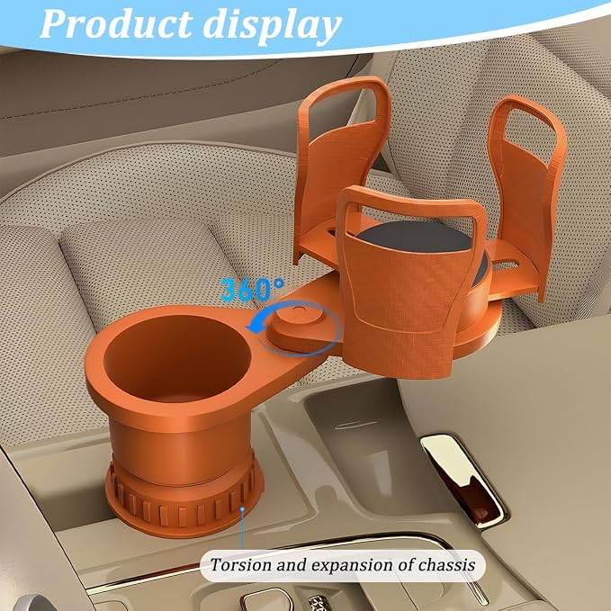 2 in 1 Car Cup Holder Expander, Multifunctional 360° Rotating Vehicle Cup Holder Adapter with Adjustable Base, Auto Interior Drinks Bottles Expander, Universal for Sedan RV Truck