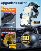 HTU Upgraded Strongest Suction Car Phone Holder Bendable Arm, Never Block View Rotatable Cellphone Mount for Dashboard Windshield Vent, Cradle Stand for iPhone 17 16 15 14 13 12 Pro Max (Light Blue)