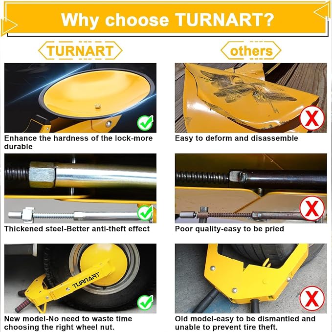 Universal Wheel Lock Anti Theft for Cars SUV Camper Trailer, 3 Keys, 1 Crank, Yellow (Wheel Lock)