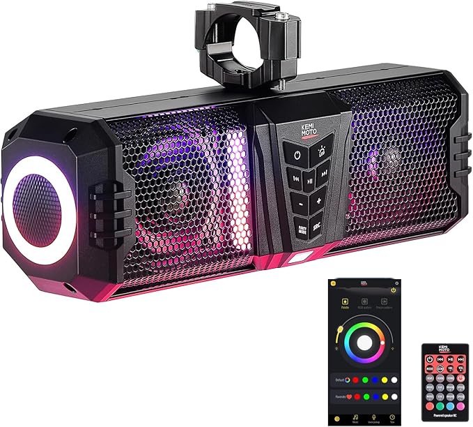2025 Midnight 40 16-inch UTV Sound Bar, IP65 Water-Resistant Golf Cart Sound Bar, ATV Speaker Bluetooth with RGB, SxS Soundbar Compatible with Polaris RZR Can-Am, Fits/ 1-2 in Roll Bar