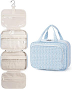 Hanging Toiletry Bag for Women Travel Makeup Bag Organizer Toiletries Bag for Travel Size Essentials Accessories Cosmetics (Blue Flower Buds (Medium))