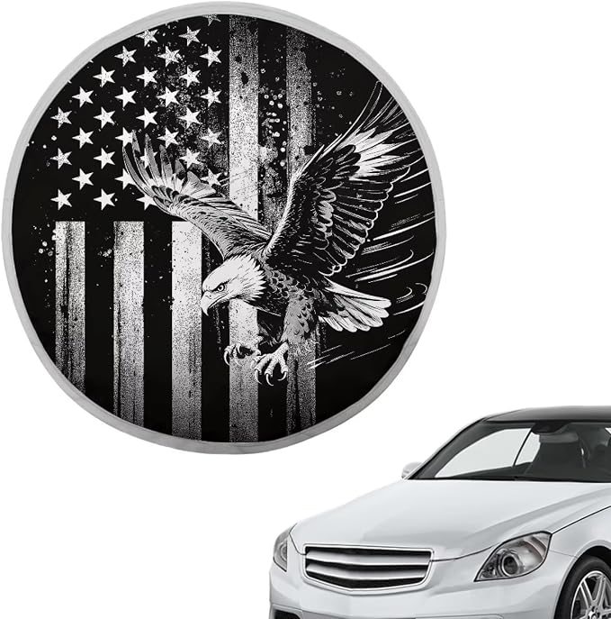 Universal Car Steering Wheel Sun Shade Cover,Black White American Eagle Heat-Resist Aluminum Foil Steering Wheel Cover for Most Car Auto Interior Protector