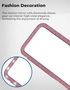 Rear View Mirror, Universal 12 Inch Panoramic Rearview Accessories with Bling Rhinestones Crystal Diamonds Edge, Interior Clip-on Wide Angle Rear View Mirror -Pink