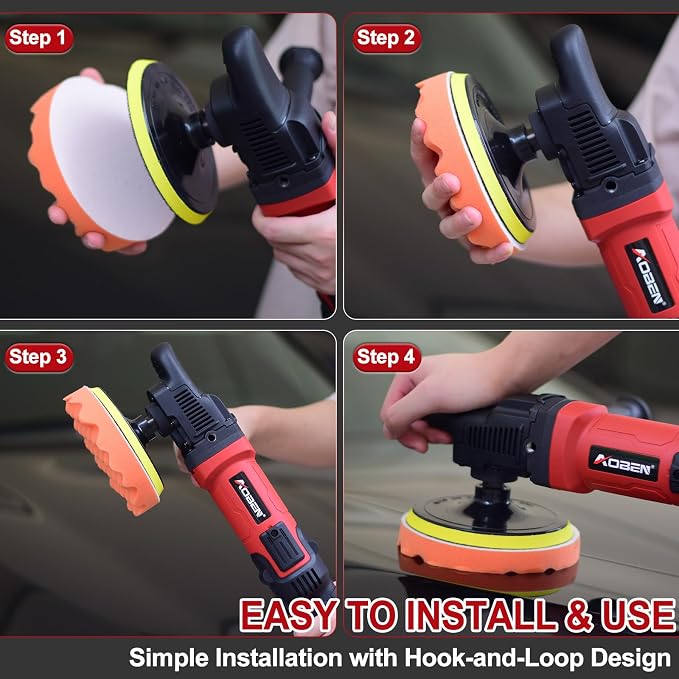 6/7 inch Buffer Polisher,Rotary Car Buffer,1600W Car Polisher Waxer Kit with 6 Variable Speed 1000-3500RPM & 4 Polishing Pads,Detachable Handle for Car Polishing and Waxing
