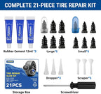 21PCS Tire Repair Rubber Nail Kit - Complete Screw Plug Kit with Glue, Fast Fix for Flat Tires on Car, Truck, Motorcycle, SUV & More