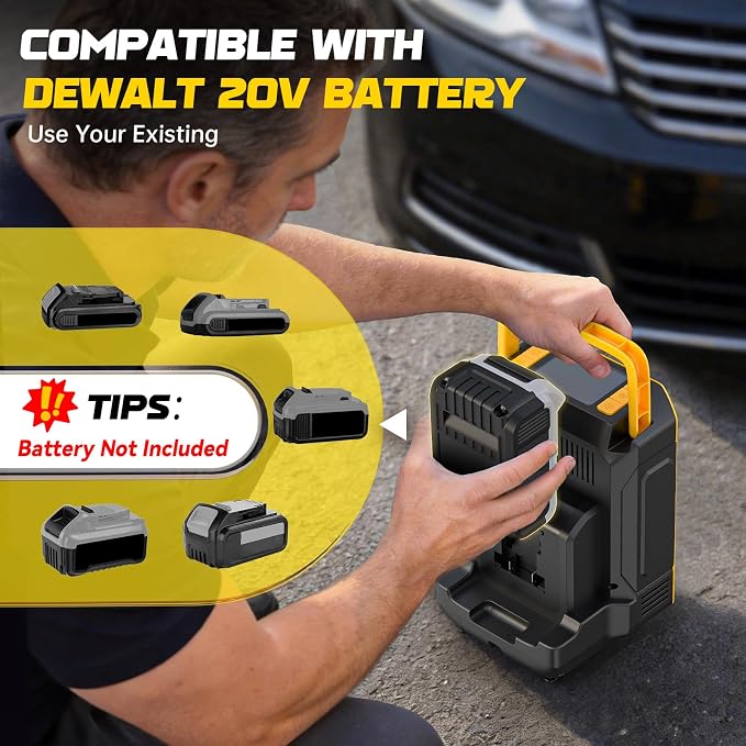 Tire Inflator Portable Air Compressor Compatible with Dewalt 20V Battery, 160PSI Air Pump with Dual Digital Screen, Auto Shut-Off, 5X Faster Inflation & Deflation for Car, Motor (Tool Only)