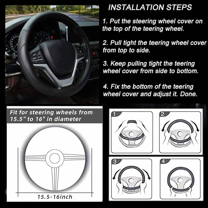 Microfiber Leather Steering Wheel Cover Large-Size for F150 F250 F350 Ram 4Runner Tacoma Tundra Range Rover Model S X with 15 1/2 inches-16 inches Outer Diameter (Black)