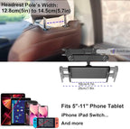 Car Headrest Tablet Phone Mount, Black, 5-11" | Backseat Universal Cell Phone Holder, 360 Swivel Rotating, Angle Adjustable Stretchable
