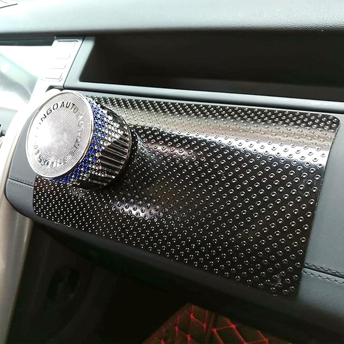 Car Dashboard Anti-Slip Rubber Pad, 10.6"x 5.9" Universal Non-Slip Car Magic Dashboard Sticky Adhesive Mat for Phones Sunglasses Keys Electronic Devices and More Use (Black/Dots)