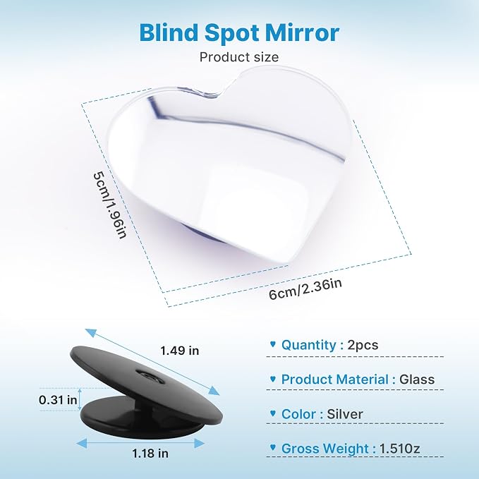 Heart Shaped Blind Spot Mirrors 2pc, 360 Degree Adjustabe HD Glass Blind Spot Mirrors, Frameless Convex Rear View Mirror, for Any Car, Van, SUV and Trucks