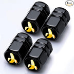 4Pack Banana Tire Valve Stem Cap Banana Car Accessories Aluminum Alloy Rust-Proof Universal Dust Covers Tire Air Cap for Car,Truck,SUV,Bike,Motorcycle Tires,Bananas Loves Gifts for Women Mom Men
