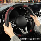 Black Burgundy Microfiber Leather D Shaped Steering Wheel Cover | Breathable Anti Slip Grip Cool Sporty Look Glow for Women Men