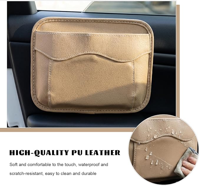 Car Seat Side Pocket Organizer, Multifunctional Auto Console Door Window Side Pocket Seats Storage Pouch, Leather Seat Gap Filler Organizer Pen Phone Holder for Most Vehicles (Beige)