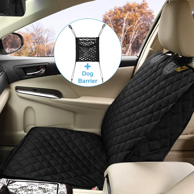Deluxe Dog Seat Cover for Front Seat-More Durable Waterproof Front Seat Protector, High Heat Resistant and Nonslip Front Seat Cover for Dogs Kids, Universal Size (Black,1 Pack)