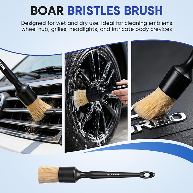 10PCS Car Detailing Brush, Ultra Soft Boars Hair Car Interior Exterior Detailing Brushes, Car Dash Duster Brush, Magic Sponge, Car Cleaning Gel, Car Accessories for Air Vents, Wheels, Leather Seat