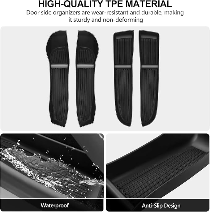 4Pcs Door Side Storage Box for Tesla Model Y Juniper 2025 2026 Front & Rear TPE Car Door Organizer Tray Anti Slip Easy to Clean Car Interior Accessories