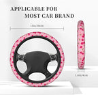 Cherry Steering Wheel Cover Anti-Slip and Practical 14.5-15 Inch Universal Car Steering Wheel Cover with 2 Pieces Car Coasters Suitable for Men Women