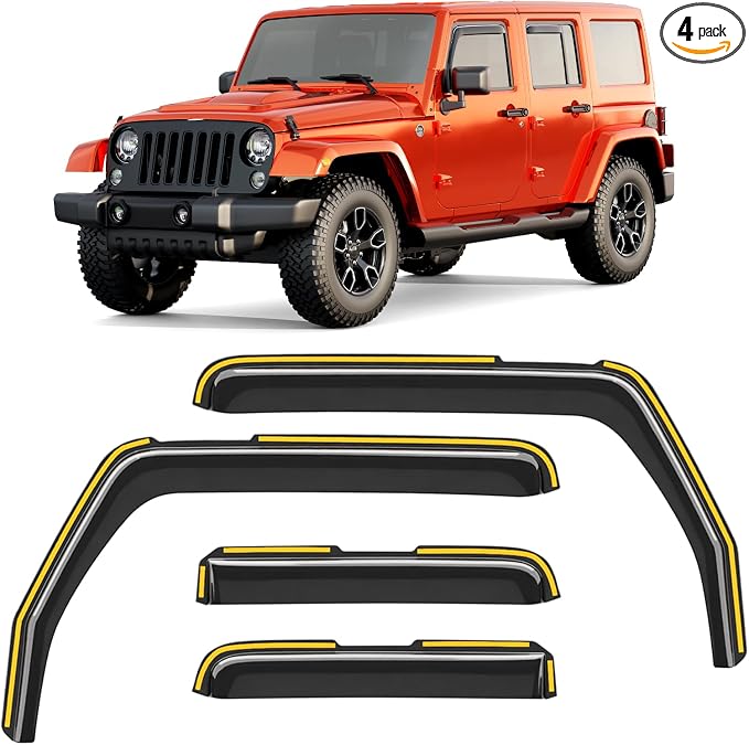 in-Channel Rain Guards Fit for Jeep Wrangler JK 2007-2018 Window Rain Guard Extra Durable Window Deflectors Window Vent Visors Vent Shades Exterior Car Accessories