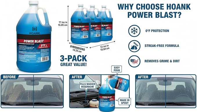 (6 Gallons) - Power Blast Windshield Washer Fluid, 0°F Protection, Blue, 1 Gallon Jug, Ready to Use (6 GALLONS, Blue Power Blast 0°F)
