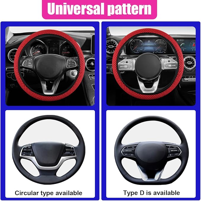 Elastic Stretch Steering Wheel Cover, Anti-Slip, 15inch, Red | Microfiber Odorless Breathable Ice Silk Car Steering Wheel Protector, Easy Carry, Warm in Winter & Cool in Summer
