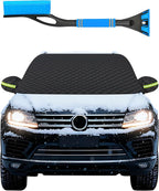 Snow Cover for Car Windshield, Snow Brush and Ice Scraper, Winter Front Window, Protects from Ice Snow Sun, Durable Car Hood Cover, Easy Install Automotive Exterior Accessories (B-Snow Cover-M-Kit)