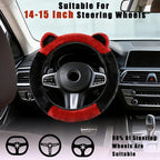 Fluffy Car Steering Wheel Cover with Keychain Fit 14-15 inch Black and Red | Cute Ears Steering Wheel Covers for Women Girls Universal Elastic Stretch Steering Wheel Protector Accessories