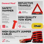 127-Pieces Roadside Car Emergency Kit Include Mini First Aid Kit, Jumper Cables,Tow Rope, Bandage, Safety Vest, Emergency Triangle, All in One Pack