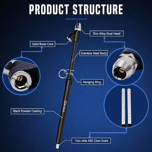 2-Pack Heavy Duty Dual Head Tire Pressure Gauge (10-150 PSI, 1-10 Bar) for Semi Trucks, RVs, Cars, Motorcycles - 12 Inch