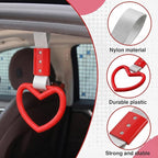 2PCS Heart Shaped Car Handle Straps, Rear Bumper Warning Keychain Ring for Car Exterior Accessories (Red-Silver)