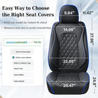 Coverado Front Car Seat Covers, Non-Slip Dust-Proof Nappa Leather, Universal Fit for Cars & Pickup Trucks, Waterproof Car Seat Protectors, Black & Blue Design for Sedans & SUVs
