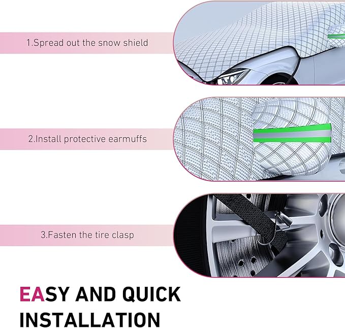 Car Half Car Cover Sunshade, Windshield Hood Front Window All-Season Protection Waterproof Dustproof Frostproof Car Cloth, Outdoor Foldable Protective Cover, Universal for Cars (Silver)