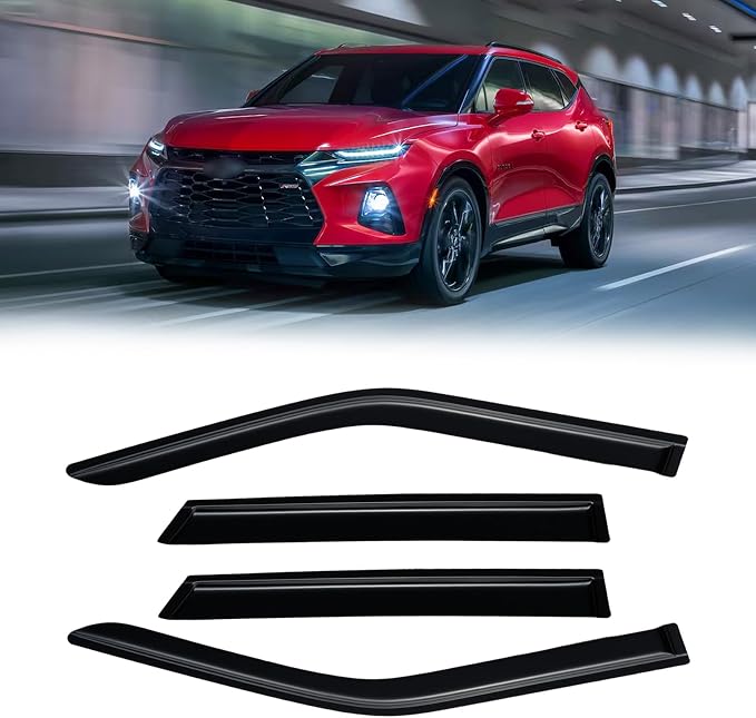 Rain Guards for 2019-2026 Chevy Blazer, Out-Channel Window Visor Shields Vent Deflector Shade Wind Dark Smoke 2020 22021 2022 2023 2024 2025 19 20 21 22 23 24 25 26, Tape-On Outside-Mount, 4PCS
