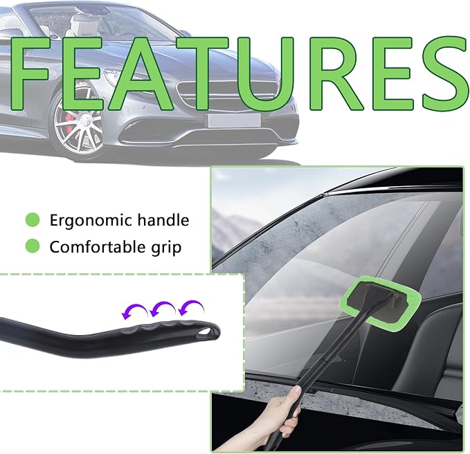 Car Window Cleaner Tool Kit,Microfiber Car Windshield Cleaner Inside with 4PCS Soft Reusable Cloth Cover,Universal Removable Car Glass Cleaner Tool Kit Car Cleaning Tools