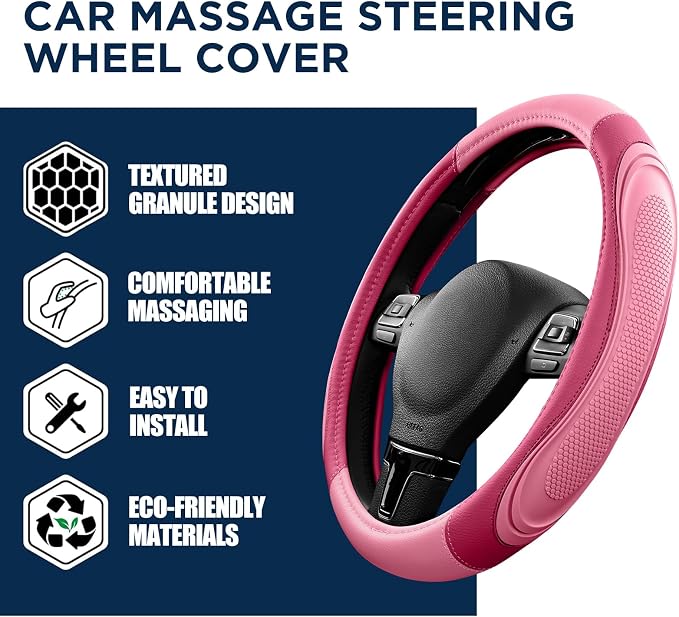 Car Steering Wheel Cover - Microfiber Leather Steering Wheel Wrap Sports 14.5-15 Inch Steering Wheel Cover Non-Slip for Men Women Pink & HotPink Color