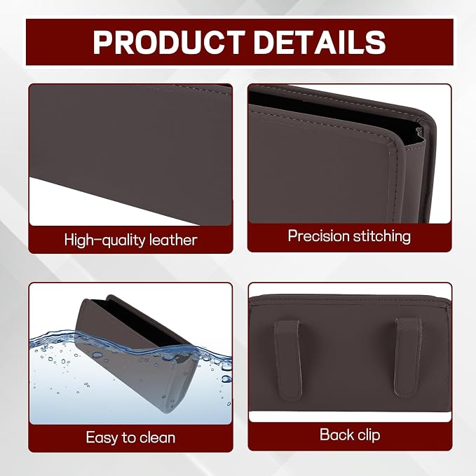 Car Trash Can, Leather Waterproof Automotive Garbage Can with Trash Bag, Hanging Mini Vehicle Trash Bin, Small Auto Door Organizer Storage Pouch, Universal Car Accessories (Brown)