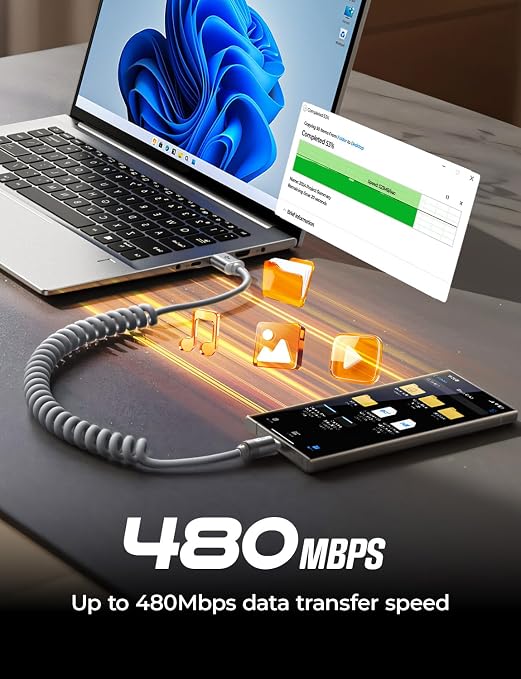USB A to USB C Cable, Durable Short USB to C Cable 2 Pack for Android Auto & CarPlay, Coiled USB C Cable Type C Retractable Car Charger Cord for iPhone 17/16/15 Samsung Galaxy S25/S24, Gray 4FT