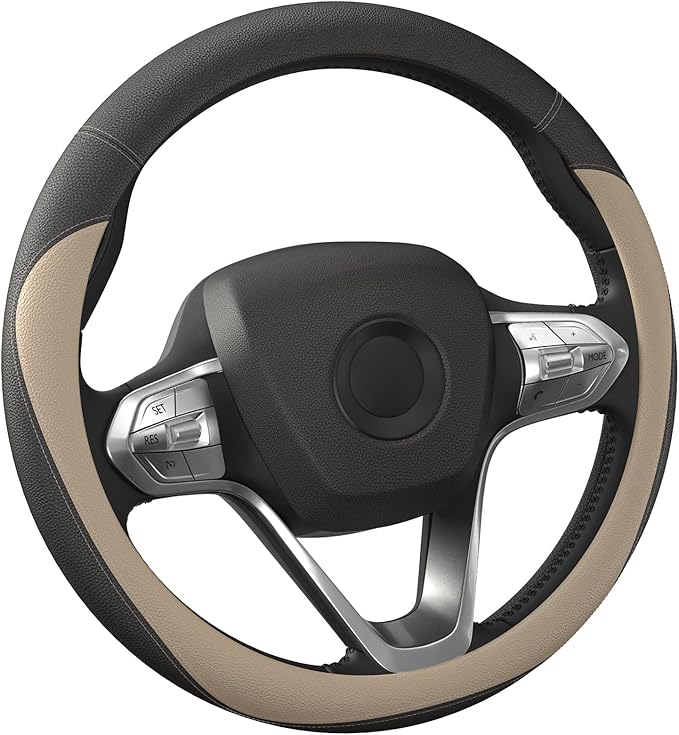 Car Steering Wheel Cover - Universal Car Accessory for Diverse Cars, Durable Leather Cover with Anti-Slip Lining, for Steering Wheel with a Diameter of 14.5"-15", Gold