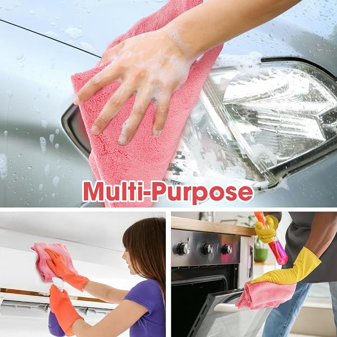 30 Pcs 16 x 16 Inch Edgeless Microfiber Plush Towels for Cars Detailing Drying Wash Polishing Absorbent Cleaning Cloths, 500 GSM(Vivid Red)